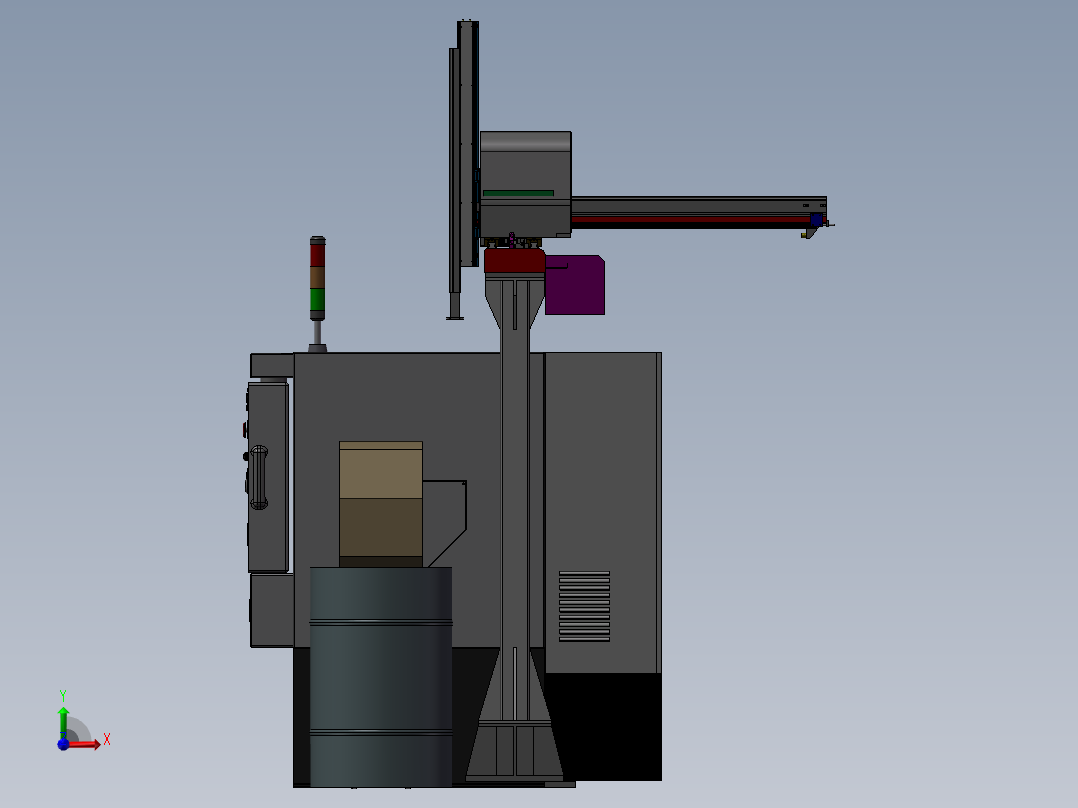 单台车床XYZ机械手数控车床 3D模型前视图