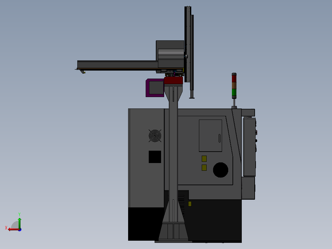 单台车床XYZ机械手数控车床 3D模型后视图