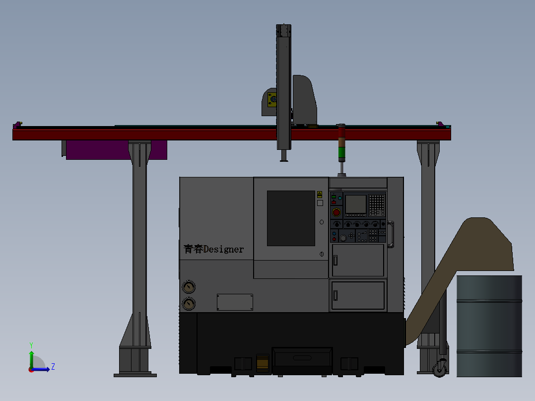 单台车床XYZ机械手数控车床 3D模型左视图
