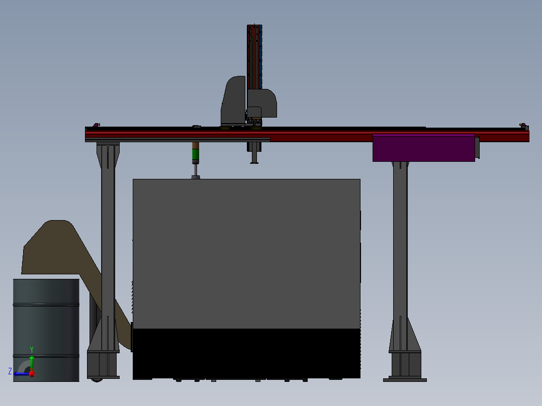 单台车床XYZ机械手数控车床 3D模型右视图