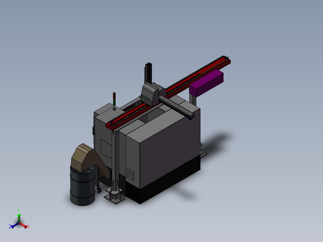 单台车床XYZ机械手数控车床 3D模型正等轴测图
