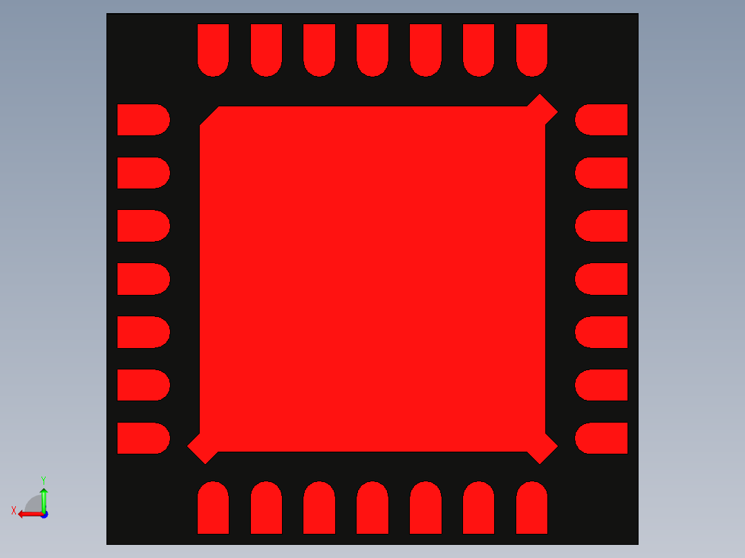集成电路QFN热垫扁平引脚。扁平无引脚封装后视图