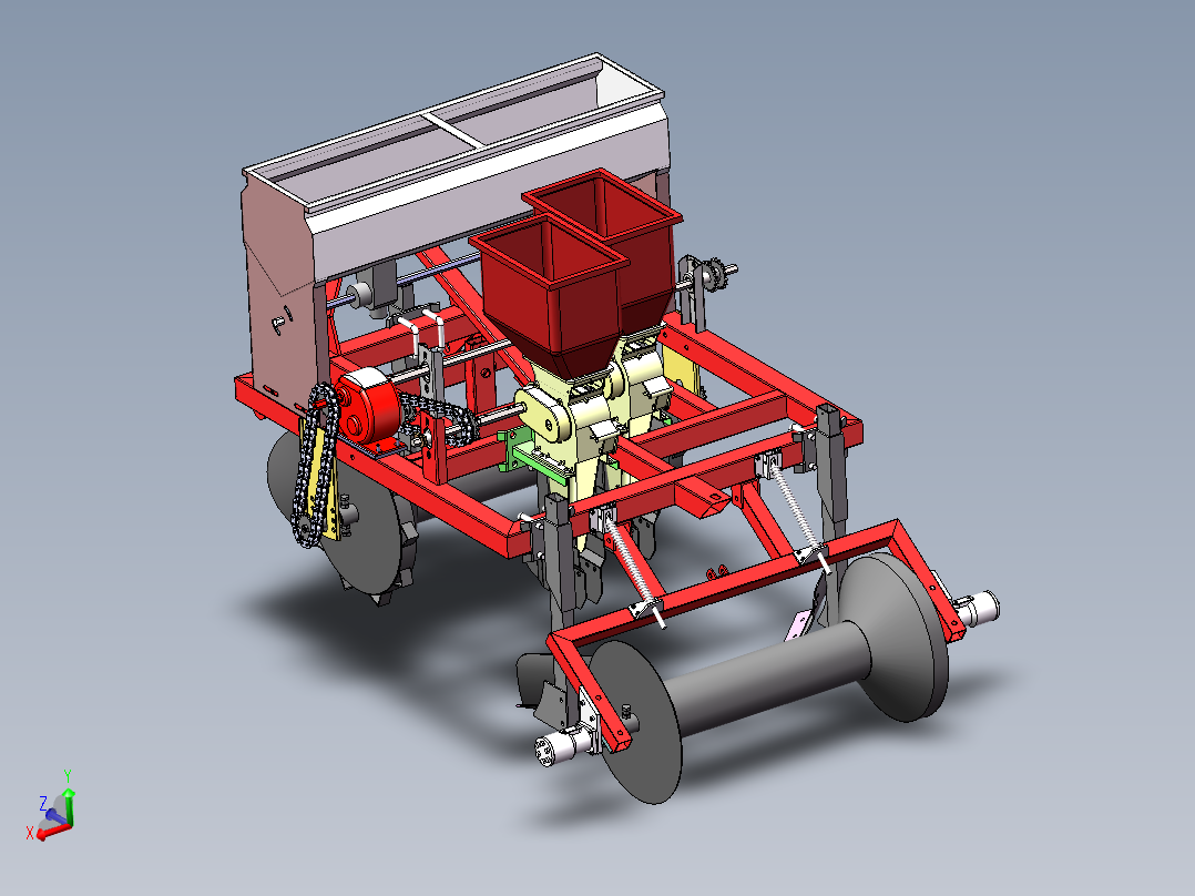2行花生起垄施肥播种机设计资料二维CAD+三维SW主视图