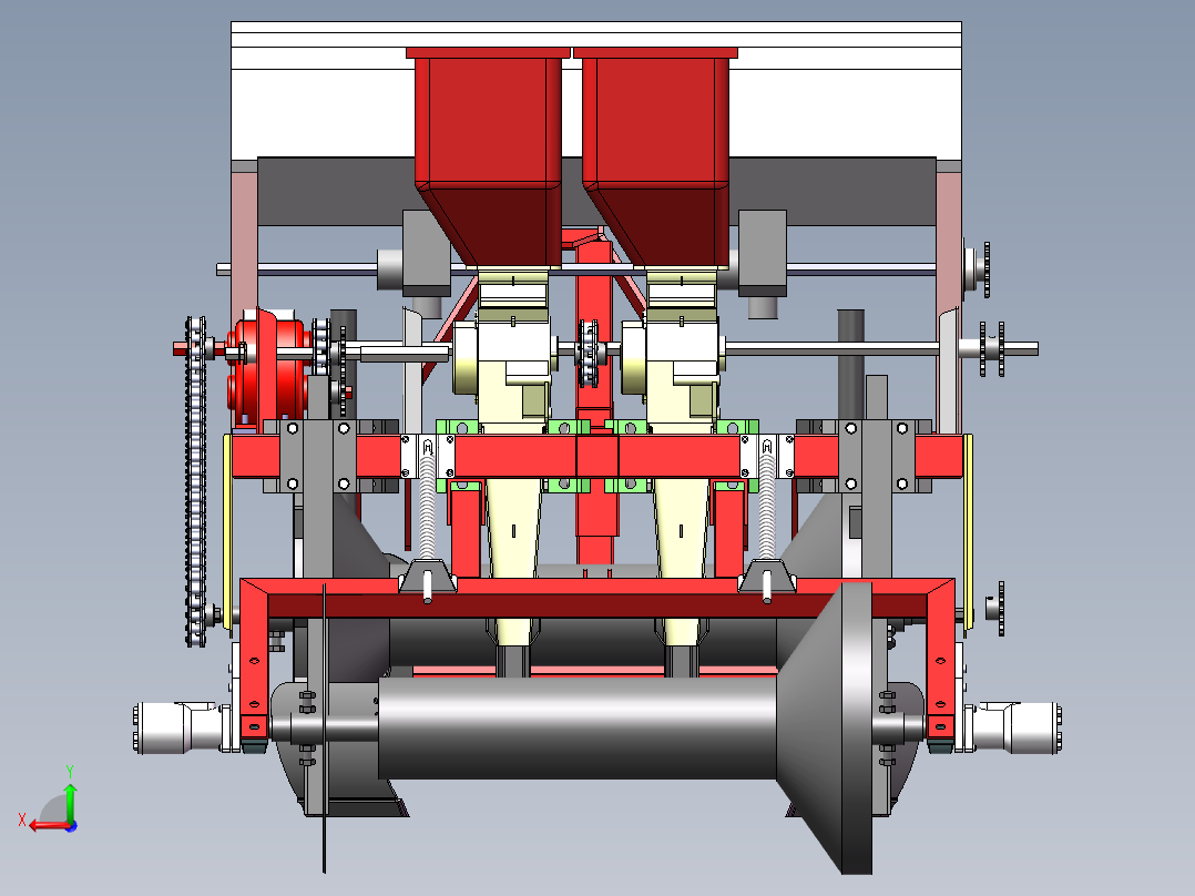 2行花生起垄施肥播种机设计资料二维CAD+三维SW后视图