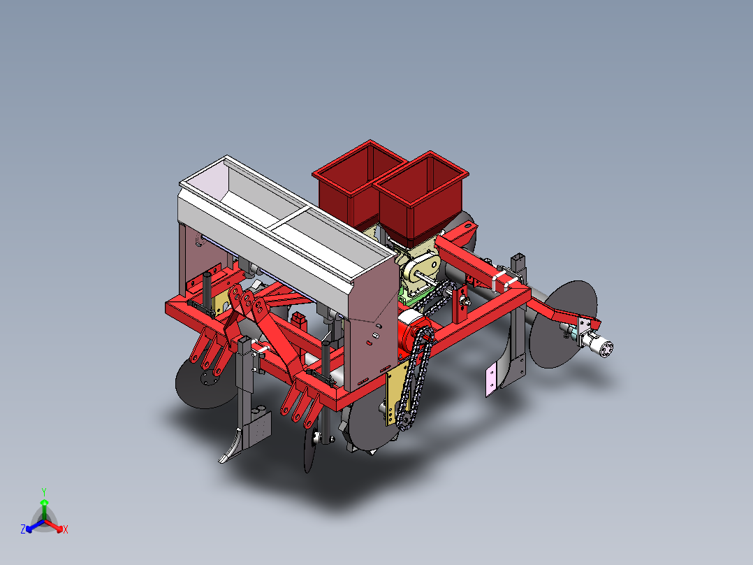2行花生起垄施肥播种机设计资料二维CAD+三维SW正等轴测图