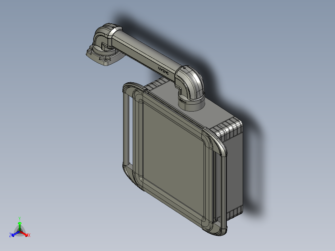 向下顶座+90度箱体连接器+控制箱正等轴测图