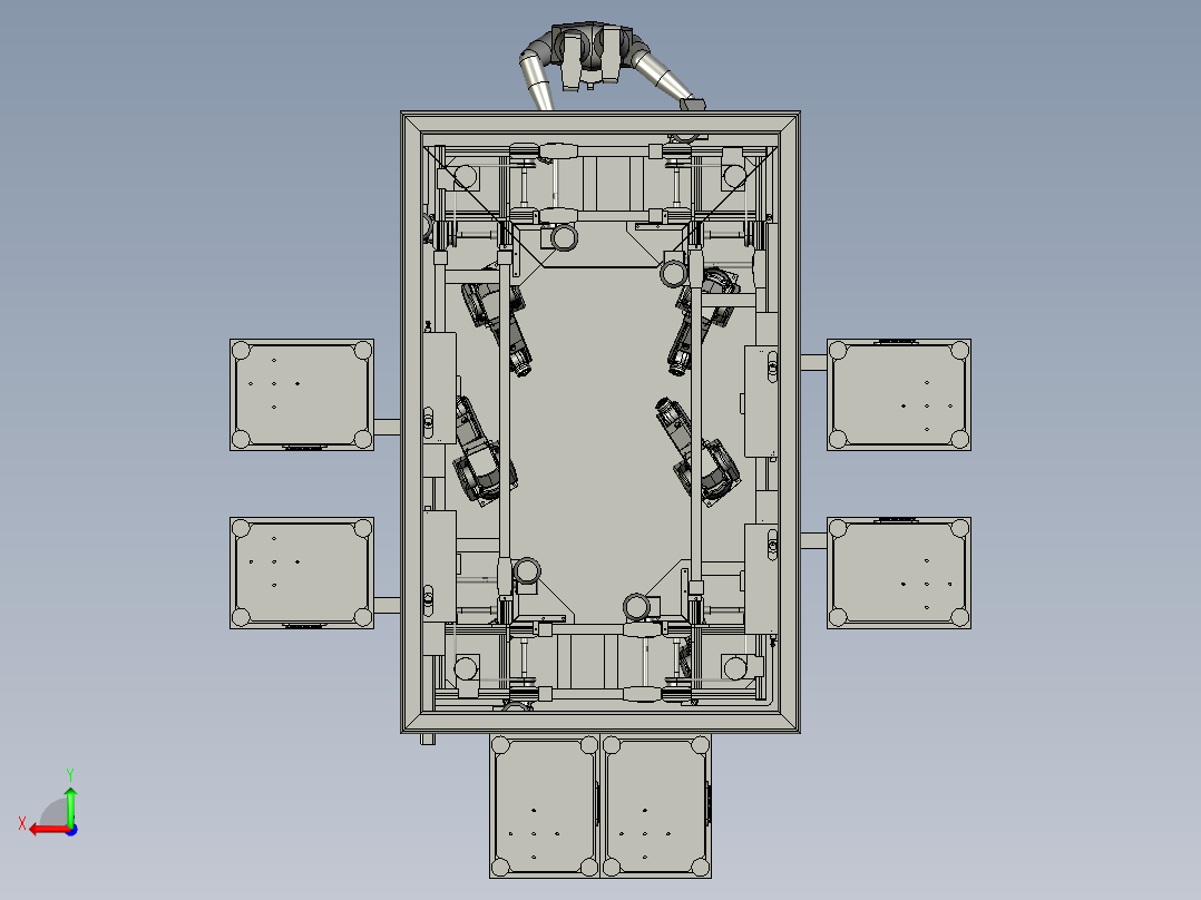 环形机器人组装线后视图
