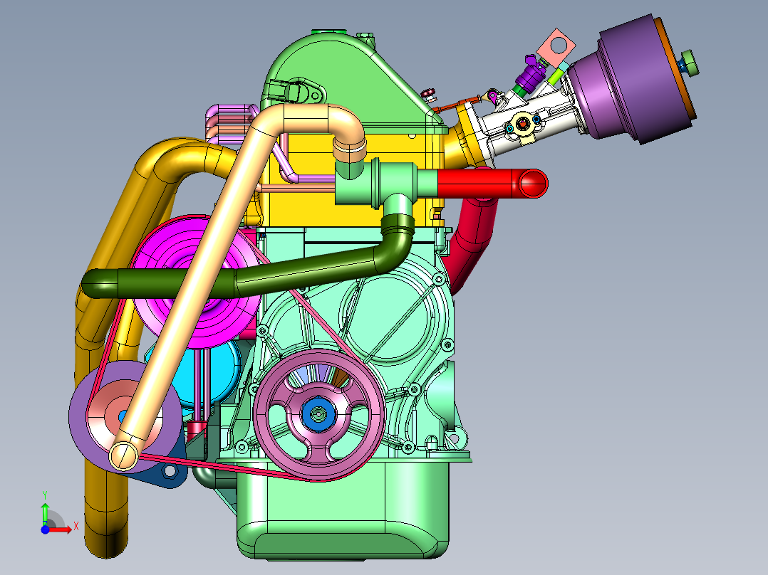12升排量四缸发动机前视图