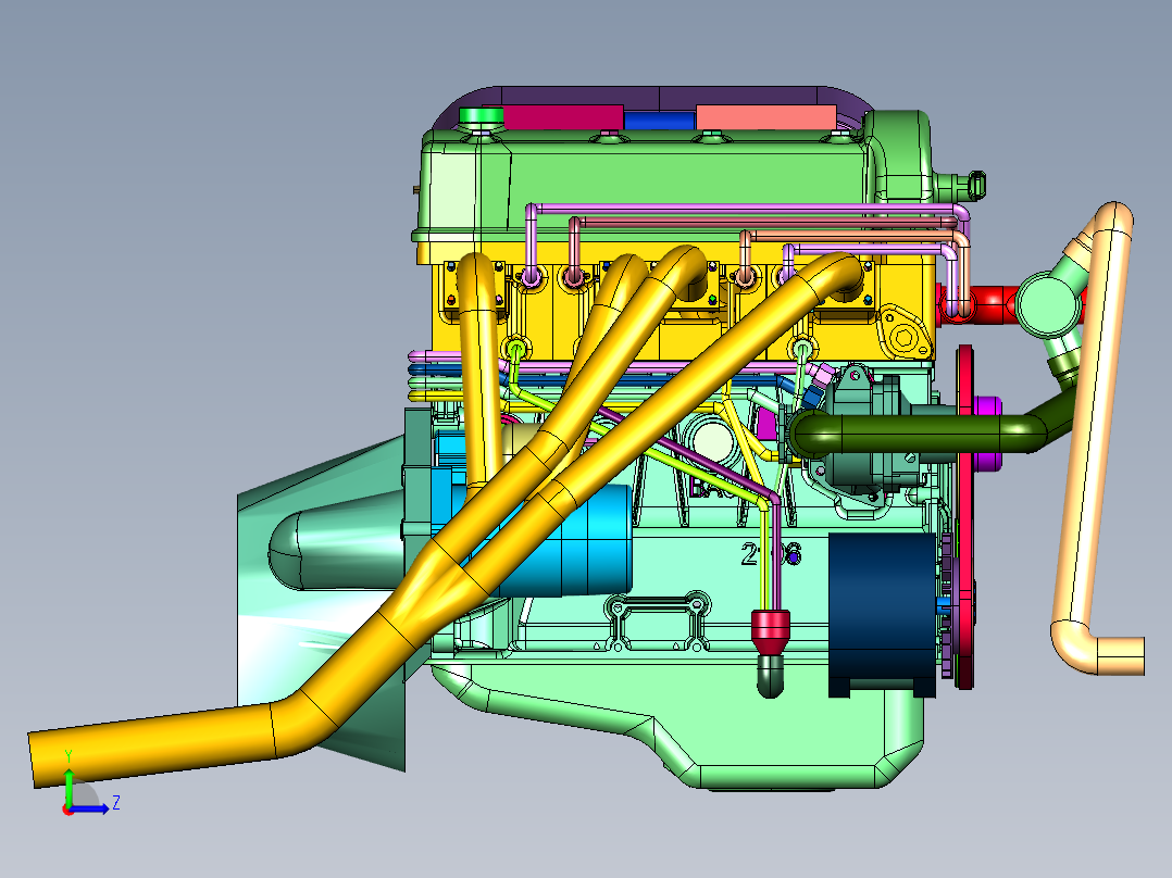 12升排量四缸发动机左视图
