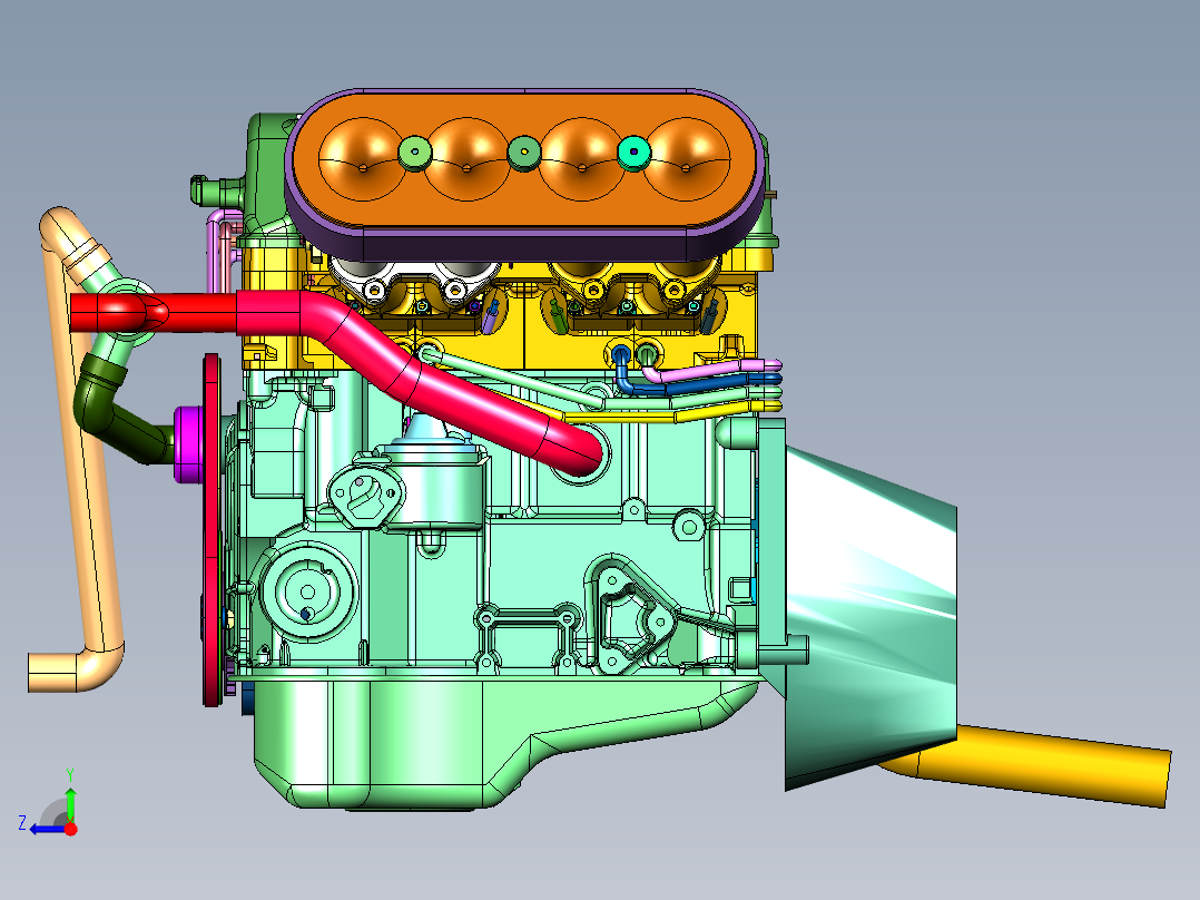 12升排量四缸发动机右视图