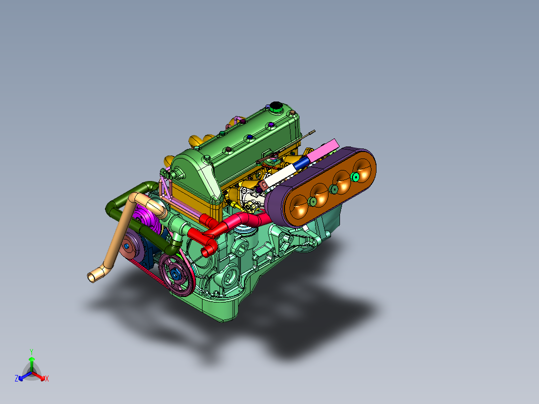 12升排量四缸发动机正等轴测图