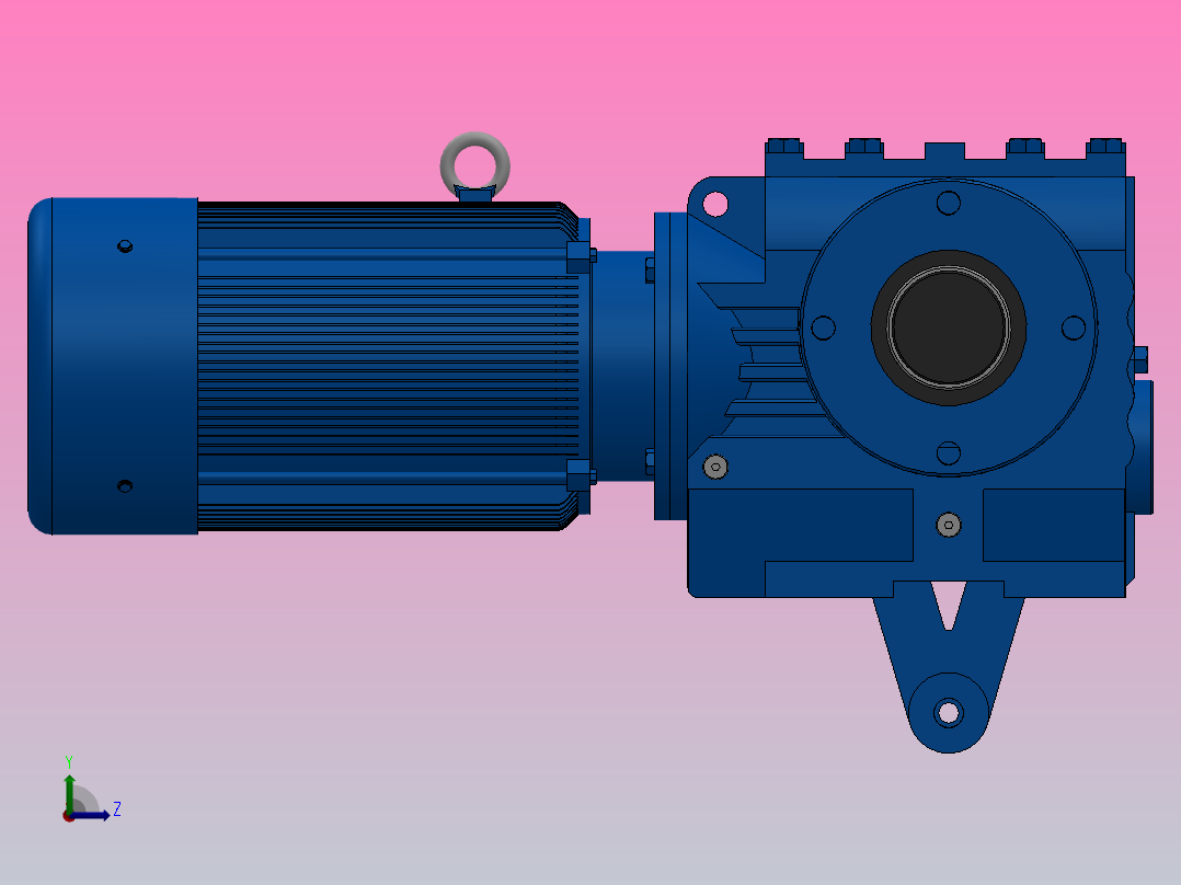 SAT67带防转臂空心轴安装斜齿-蜗轮蜗杆减速机SAT67-YV0.75-4P-170.4-M1-0°-A左视图
