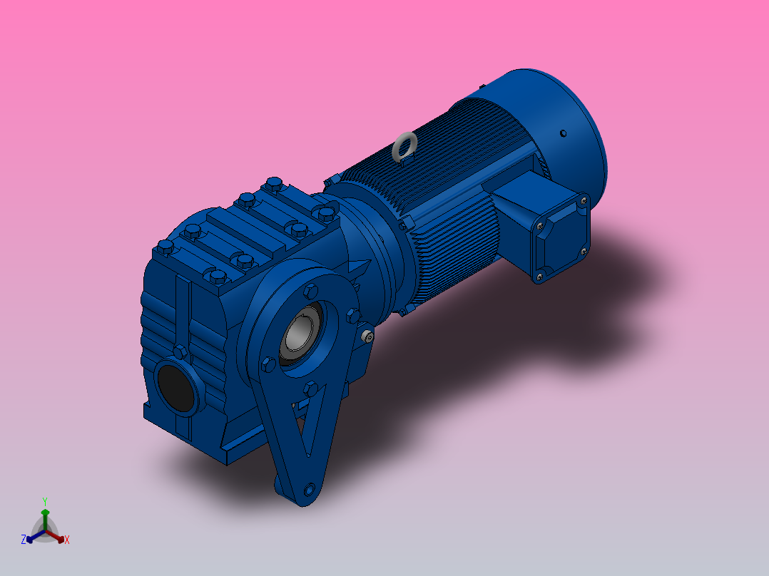 SAT67带防转臂空心轴安装斜齿-蜗轮蜗杆减速机SAT67-YV0.75-4P-170.4-M1-0°-A正等轴测图
