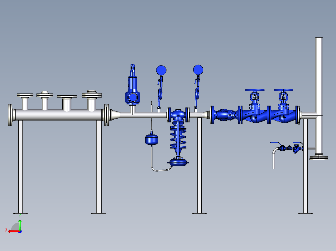 蒸汽母管和压头后视图