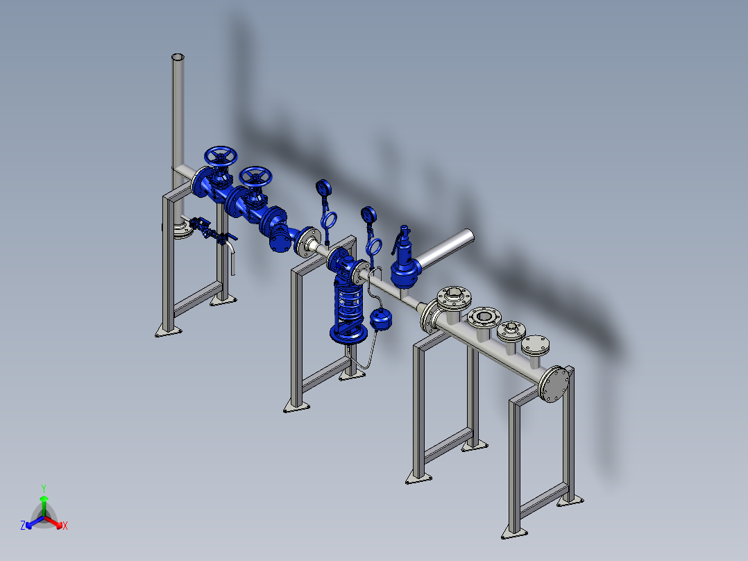 蒸汽母管和压头正等轴测图