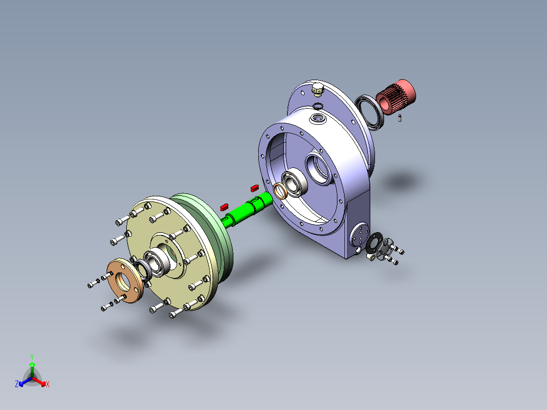 法兰式圆柱减速器3D数模图纸 Solidworks设计正等轴测图