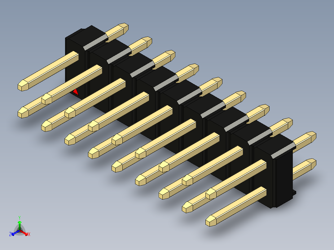 彩色公头100mil（2.54mm）系列-DS1021_black_2x09p_100mil_Type1_rev1.0主视图