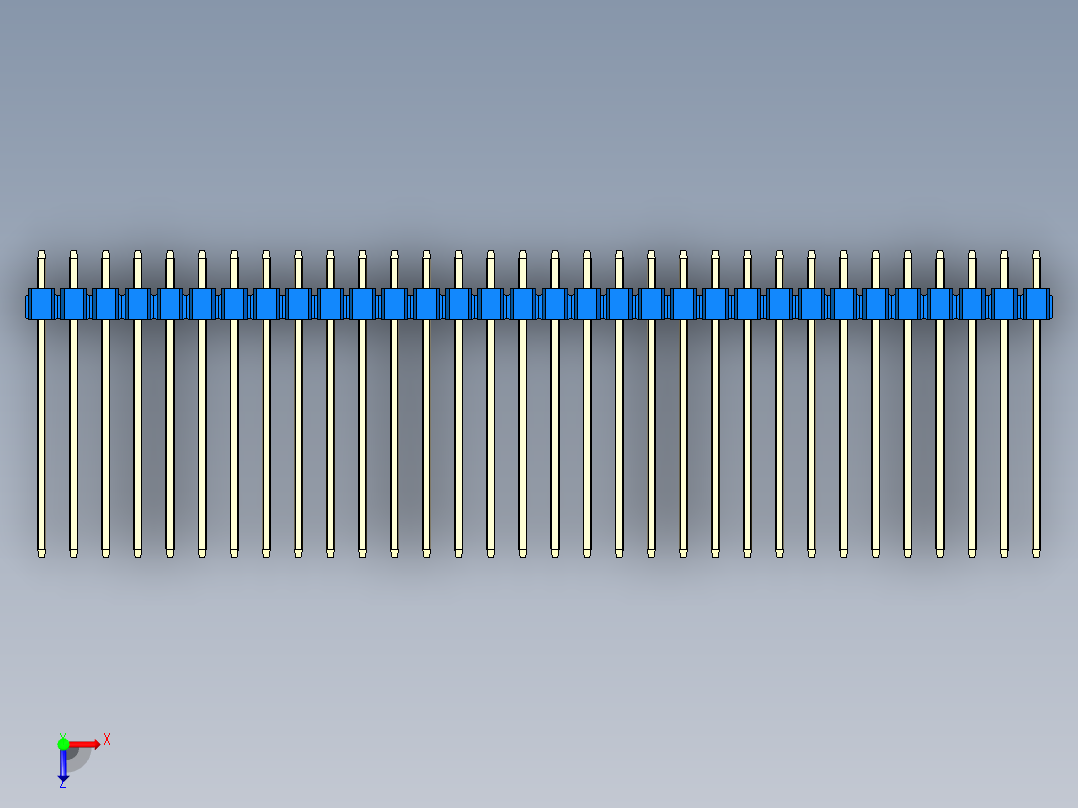 彩色公头100mil（2.54mm）系列-DS1021_blue_3x32p_100mil_Type19_rev1.0俯视图