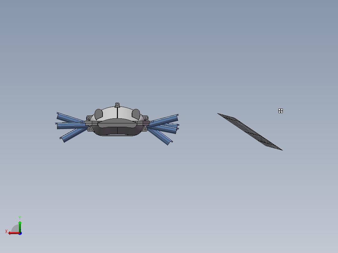 仿生鱼机器人3d图纸电机连杆划桨SW+2d装配图 仿生鱼机器人3d模型后视图