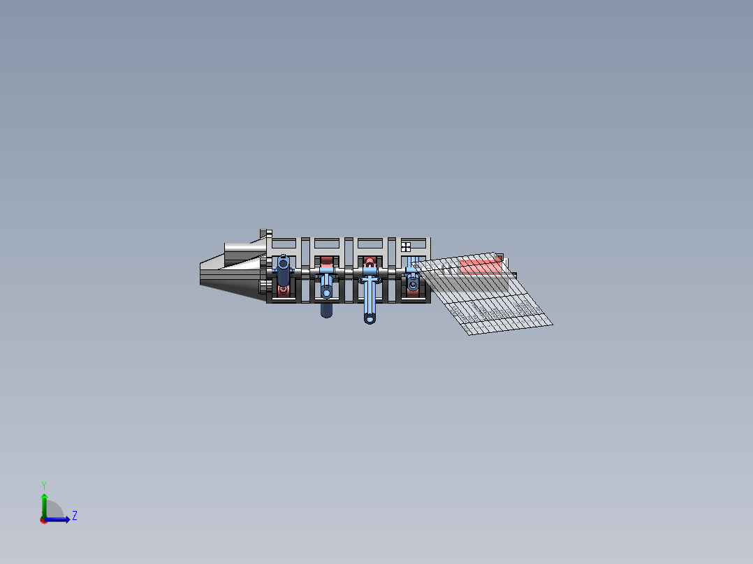 仿生鱼机器人3d图纸电机连杆划桨SW+2d装配图 仿生鱼机器人3d模型左视图