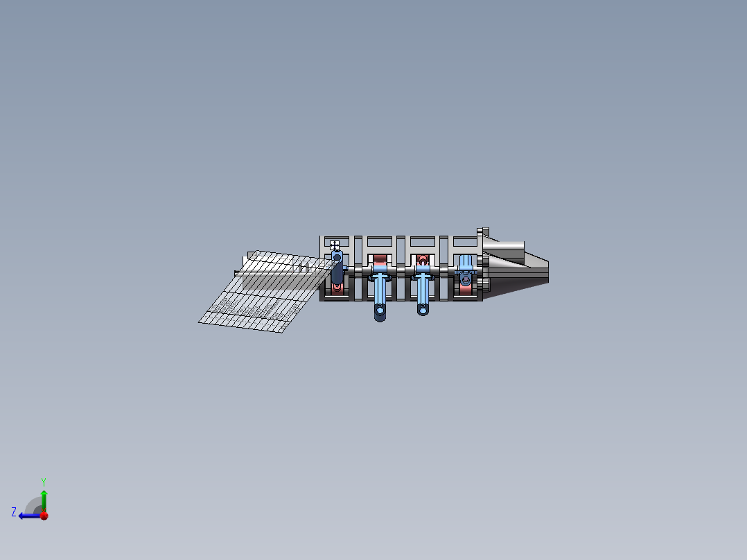 仿生鱼机器人3d图纸电机连杆划桨SW+2d装配图 仿生鱼机器人3d模型右视图