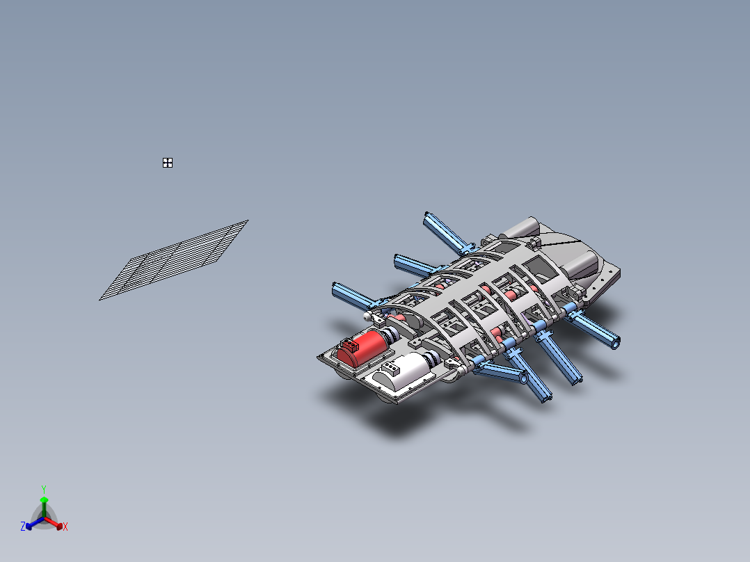 仿生鱼机器人3d图纸电机连杆划桨SW+2d装配图 仿生鱼机器人3d模型正等轴测图