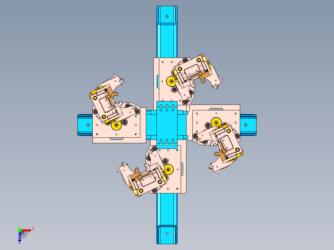 四工位轴承压紧单机设计俯视图