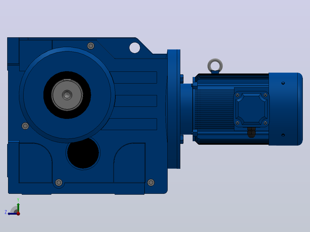 K127底脚轴伸式安装螺旋锥齿轮减速机K127-YV5.5-6P-110.13-M1-0°-A右视图