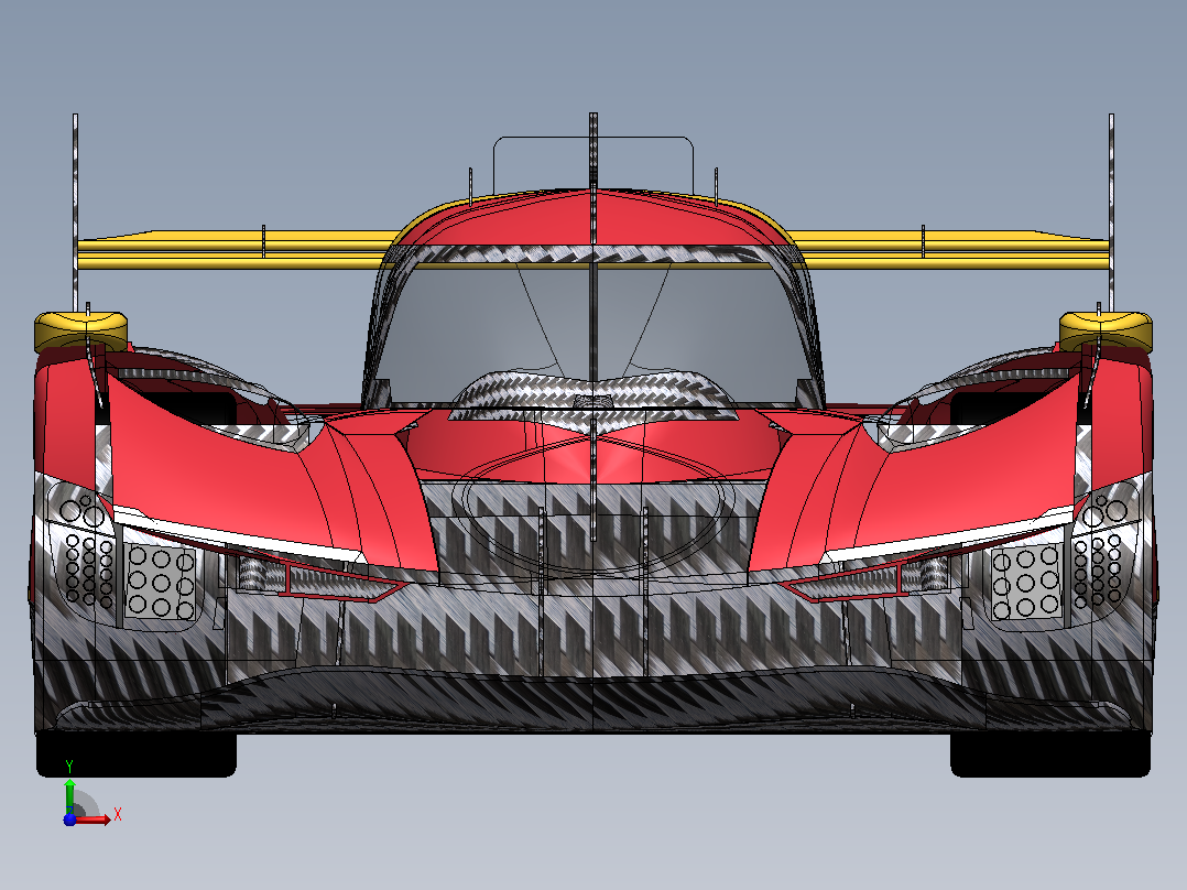 法拉利499P勒芒超级跑车造型3D图纸+Solidworks设计前视图