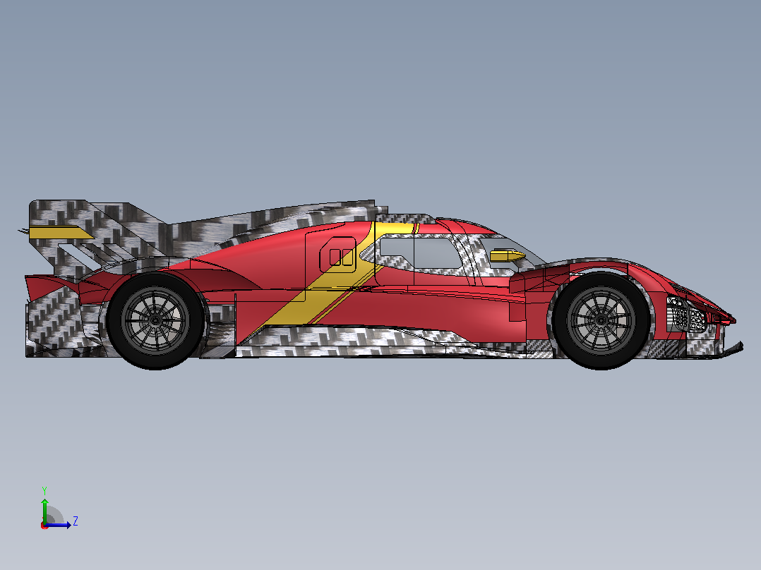 法拉利499P勒芒超级跑车造型3D图纸+Solidworks设计左视图