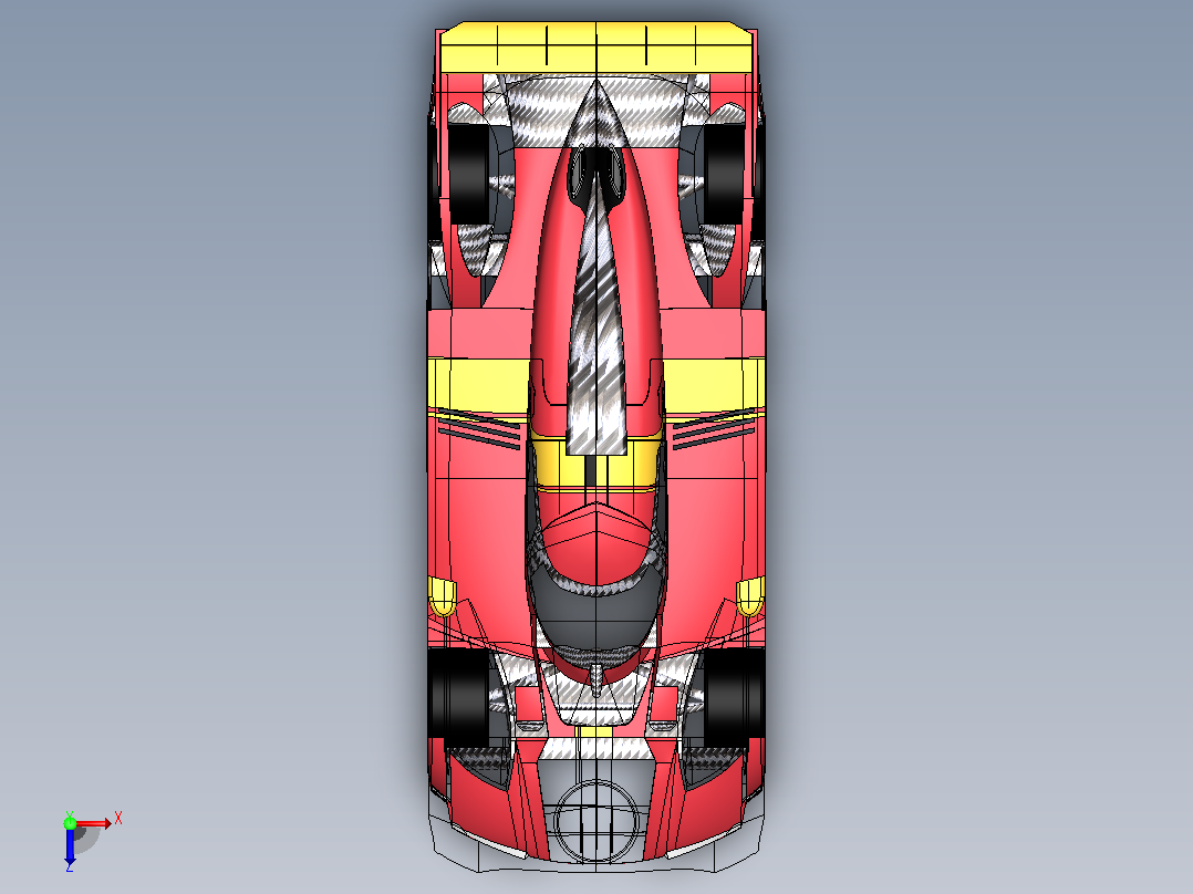 法拉利499P勒芒超级跑车造型3D图纸+Solidworks设计俯视图