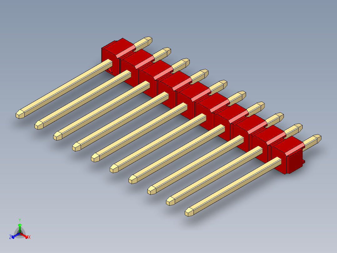 彩色公头100mil（2.54mm）系列-DS1021_red_1x10p_100mil_Type5_rev1.0主视图