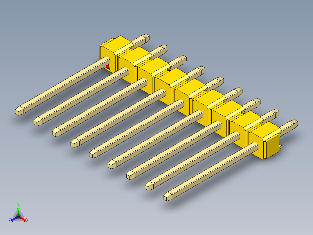 彩色公头100mil（2.54mm）系列-DS1021_yellow_1x09p_100mil_Type5_rev1.0主视图