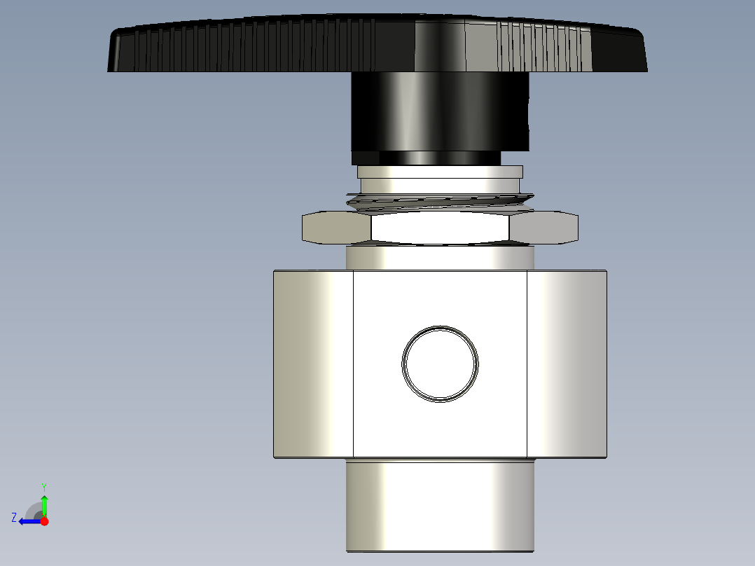 不锈钢单件40系列5通球阀，0.07 Cv，1-8英寸右视图