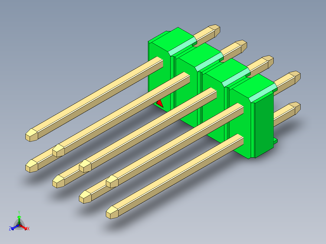 彩色公头100mil（2.54mm）系列-DS1021_green_2x04p_100mil_Type5_rev1.0主视图