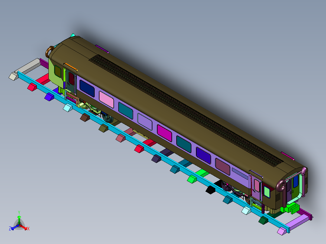 二等卧铺客运列车正等轴测图