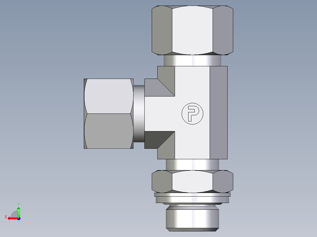 卡套式工业通用硬管接头EO_Adjustable_locknut_run_tee_LEE12ZLRCF后视图