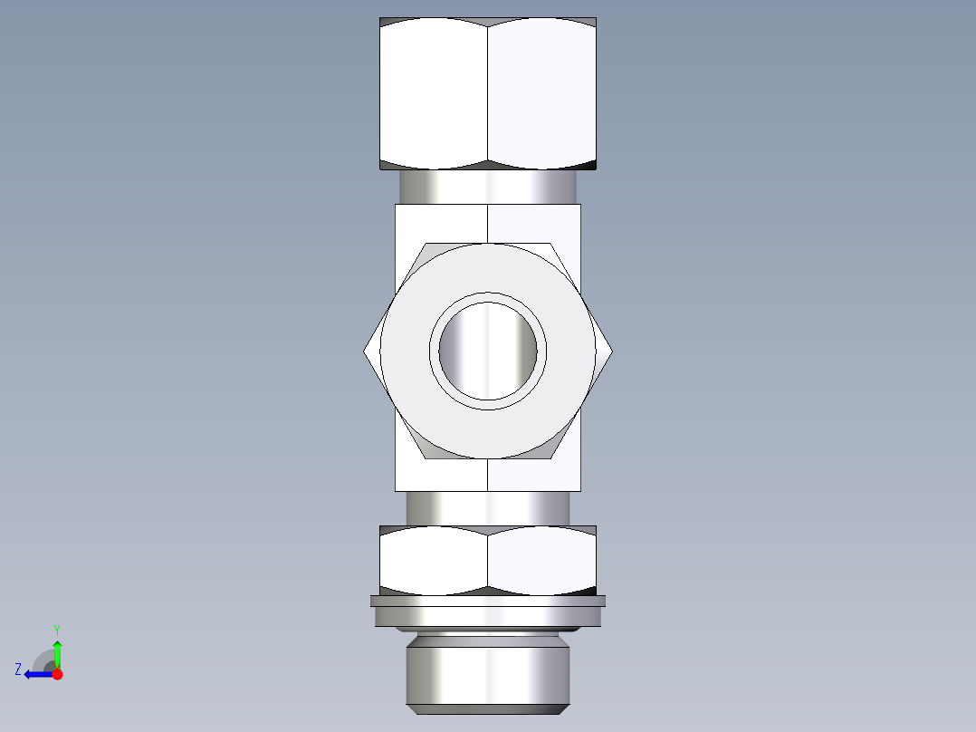 卡套式工业通用硬管接头EO_Adjustable_locknut_run_tee_LEE12ZLRCF右视图