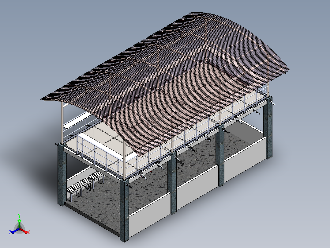 A0002559-带有工业楼梯和钢制屋顶结构的休息区