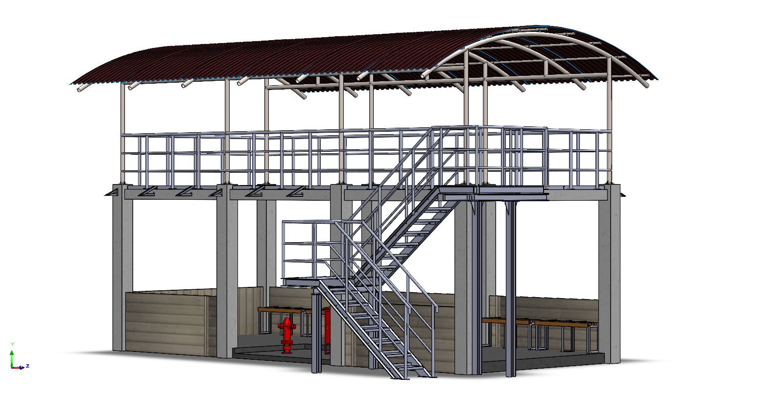 A0002559-带有工业楼梯和钢制屋顶结构的休息区
