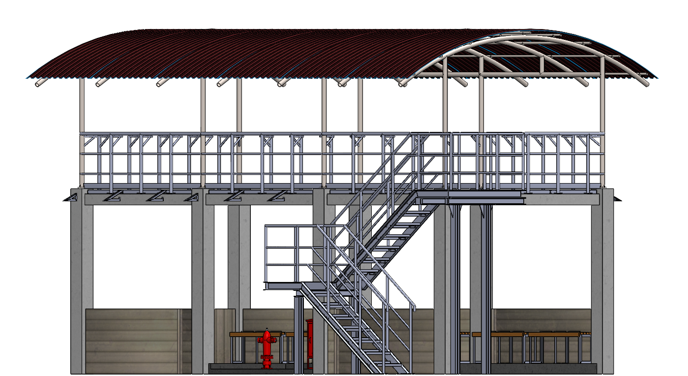 A0002559-带有工业楼梯和钢制屋顶结构的休息区