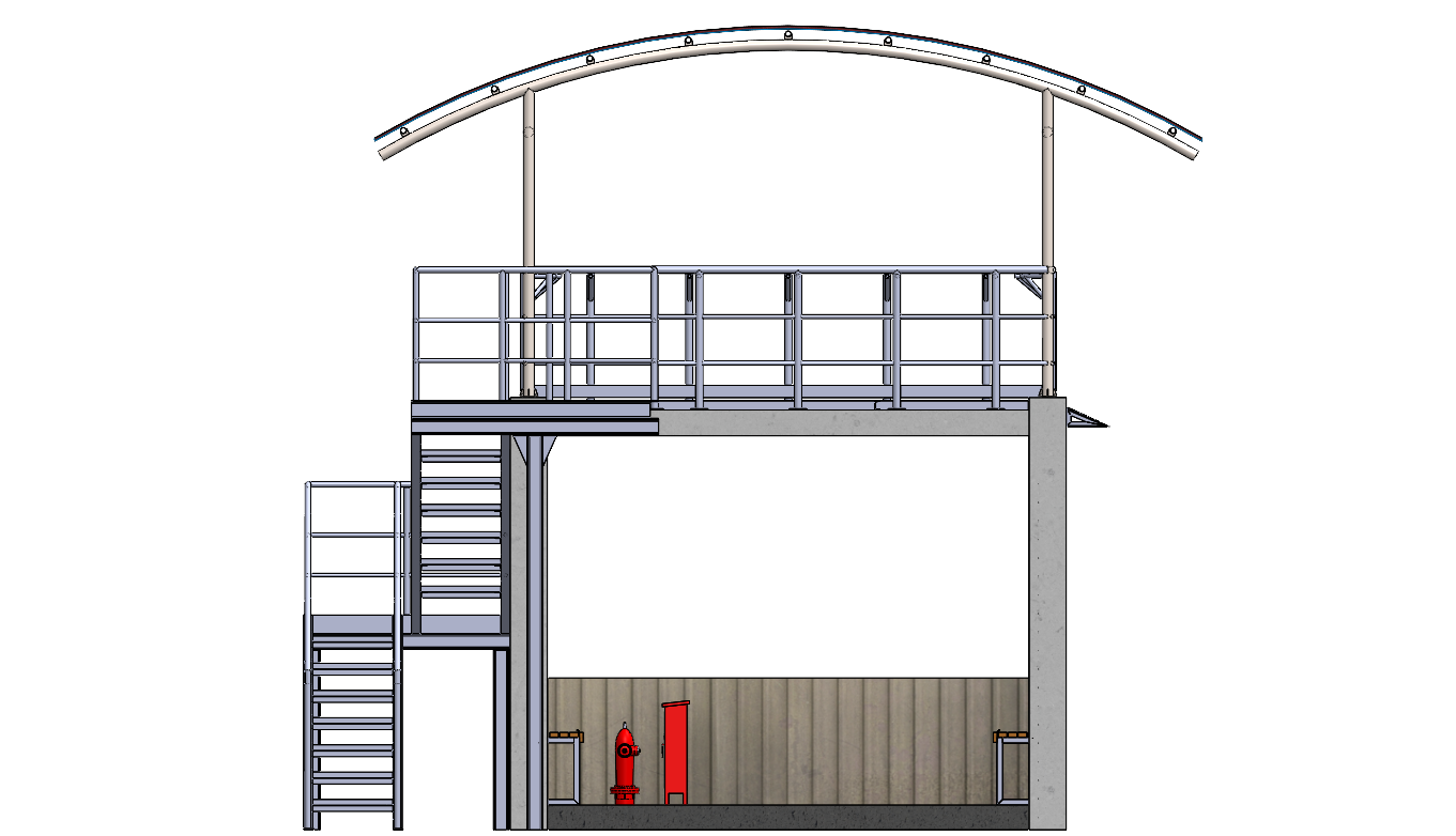 A0002559-带有工业楼梯和钢制屋顶结构的休息区
