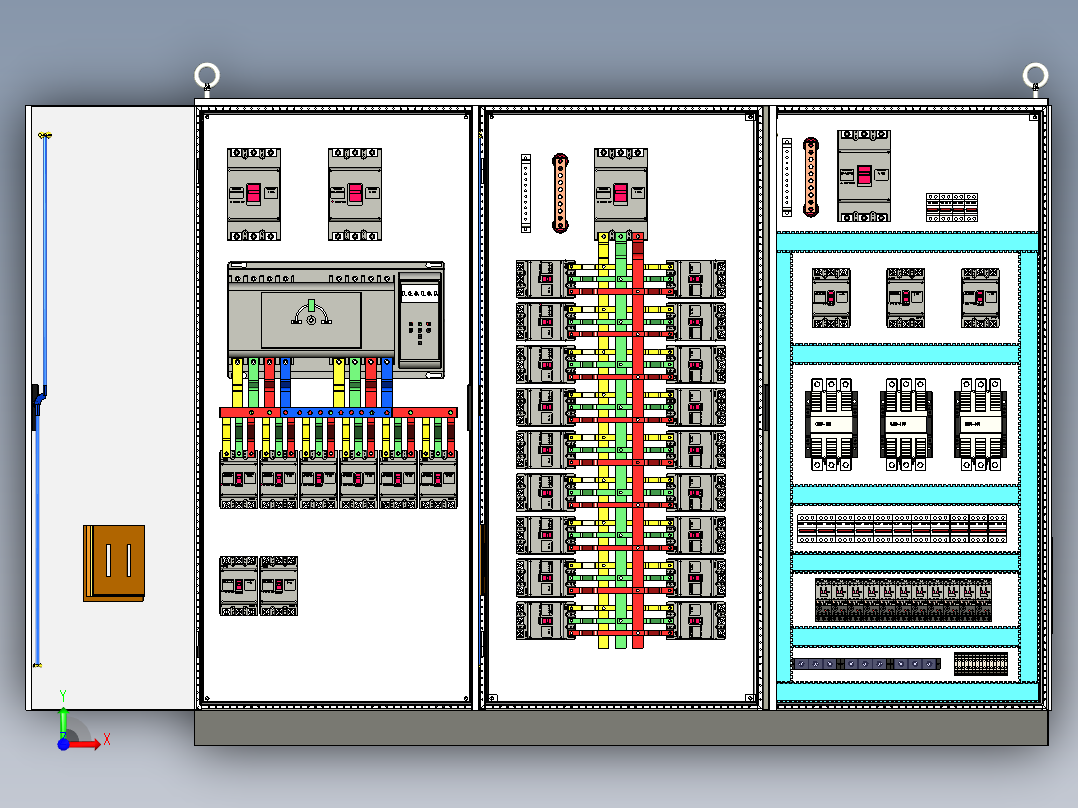 三柜组装双电源630A竖装交流接触器控制柜 55774前视图