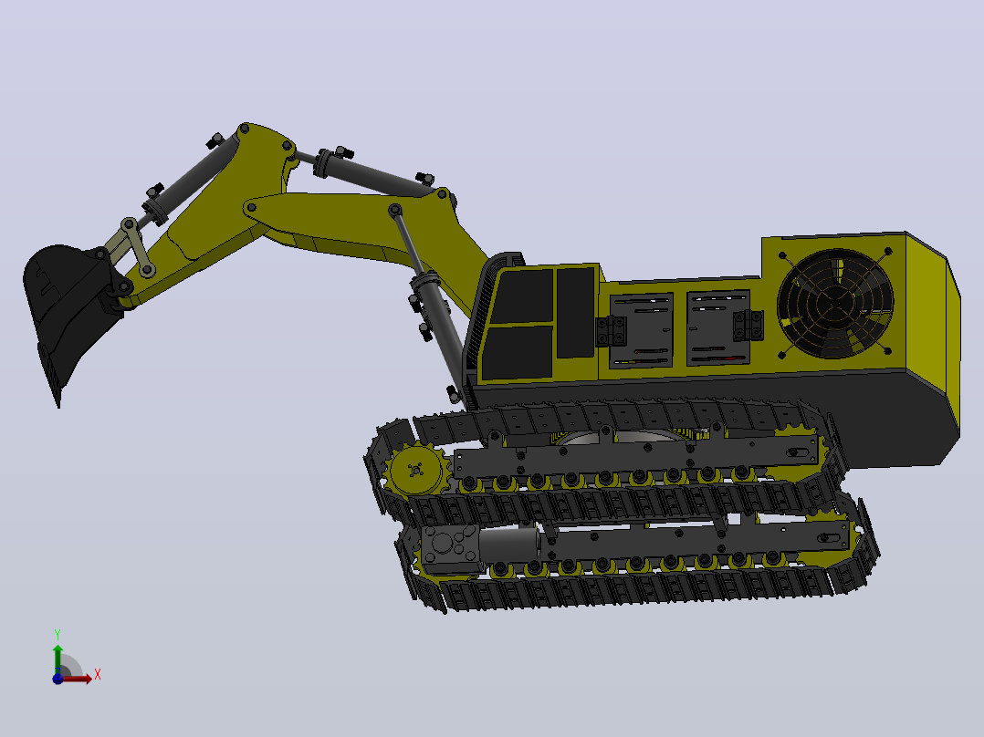 1比14卡特彼勒6015B履带挖掘机模型3D图纸 Solidworks设计前视图