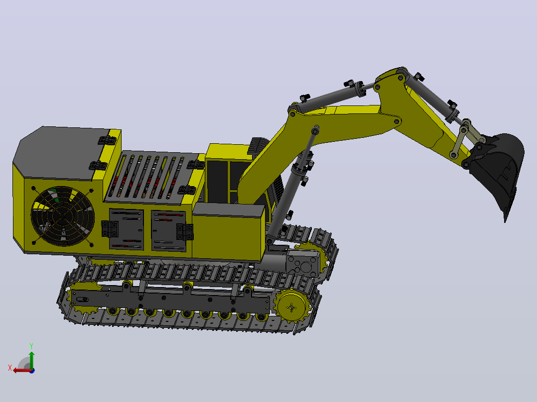 1比14卡特彼勒6015B履带挖掘机模型3D图纸 Solidworks设计后视图