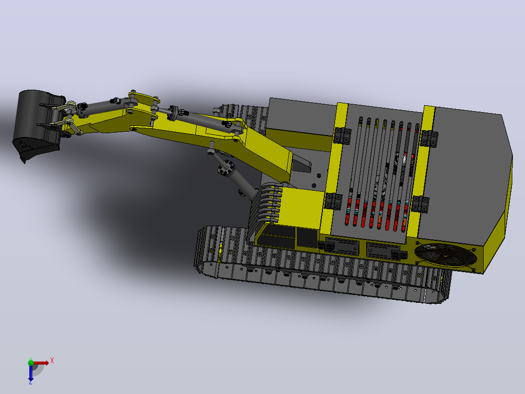 1比14卡特彼勒6015B履带挖掘机模型3D图纸 Solidworks设计俯视图