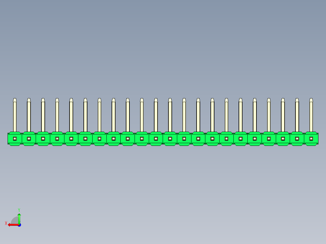 彩色公排针 100mil 2.54mm 系列-DS1022_green_22p_100mil_TypeU_rev1.0后视图