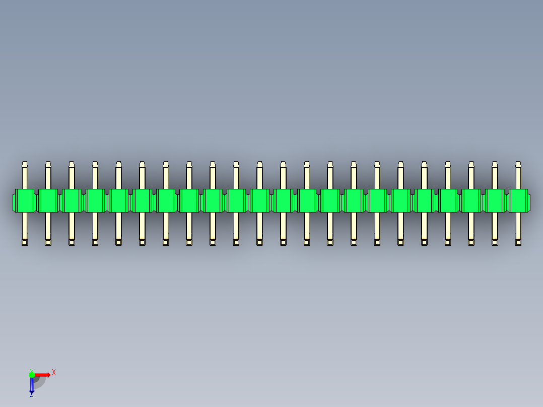 彩色公排针 100mil 2.54mm 系列-DS1022_green_22p_100mil_TypeU_rev1.0俯视图