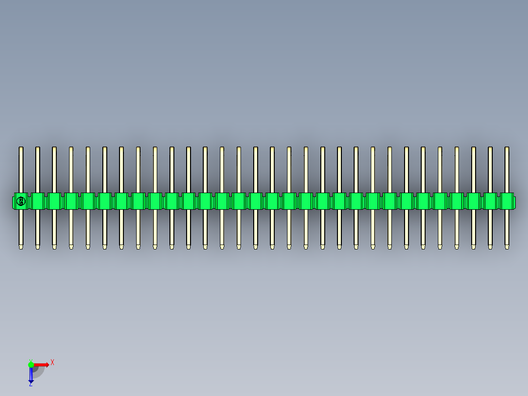 彩色公排针 100mil 2.54mm 系列-DS1022_green_3x30p_100mil_TypeD_rev1.0俯视图