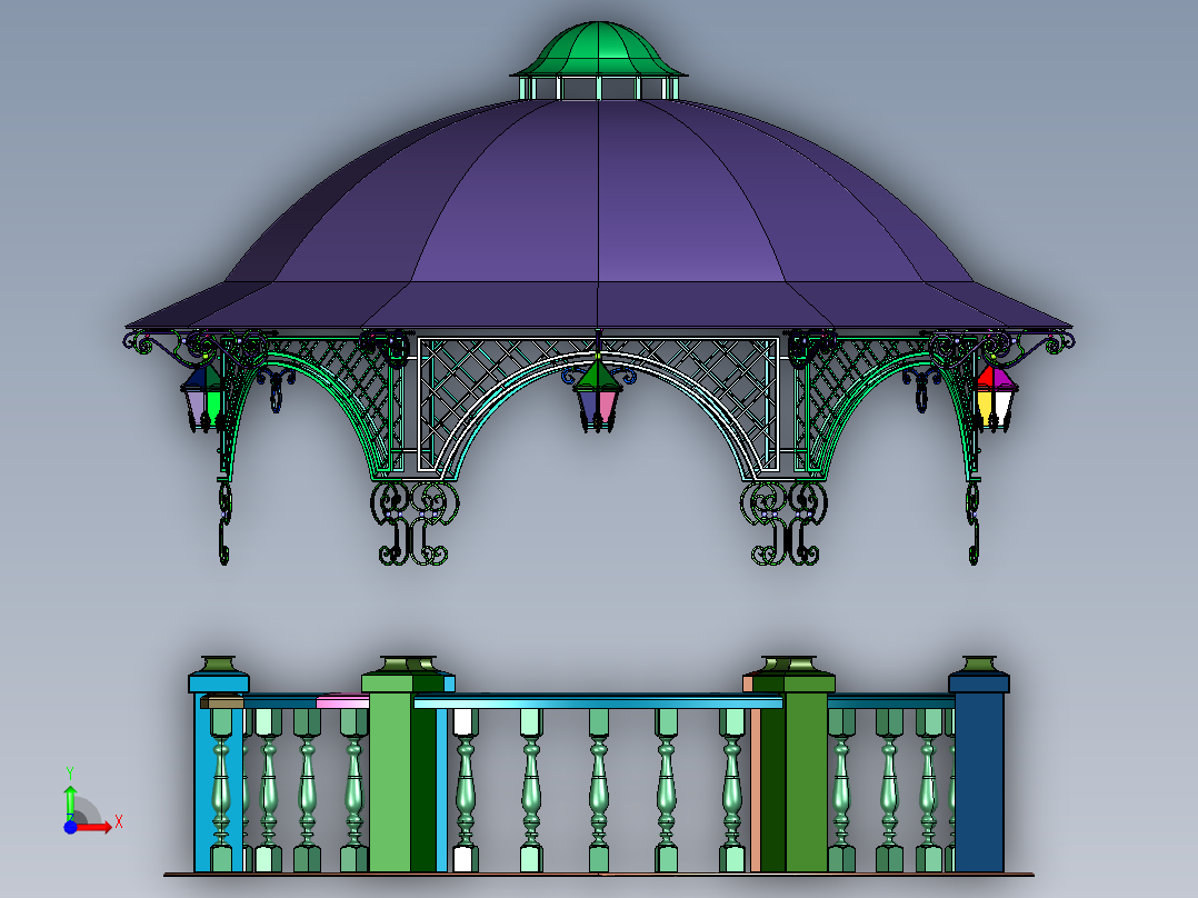 花园雅韵圆形防腐木凉亭前视图